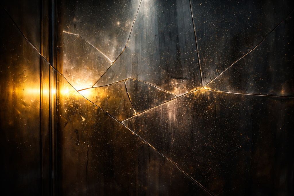 Cracks on a bronze wall showing fatigue.